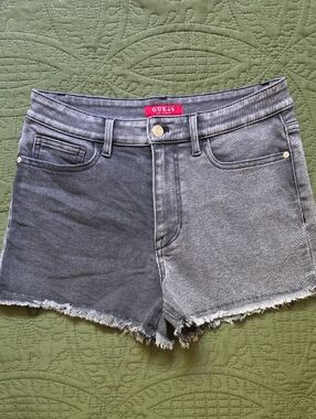 GUESS Two-Tone Black and Gray Denim Cutoff Shorts